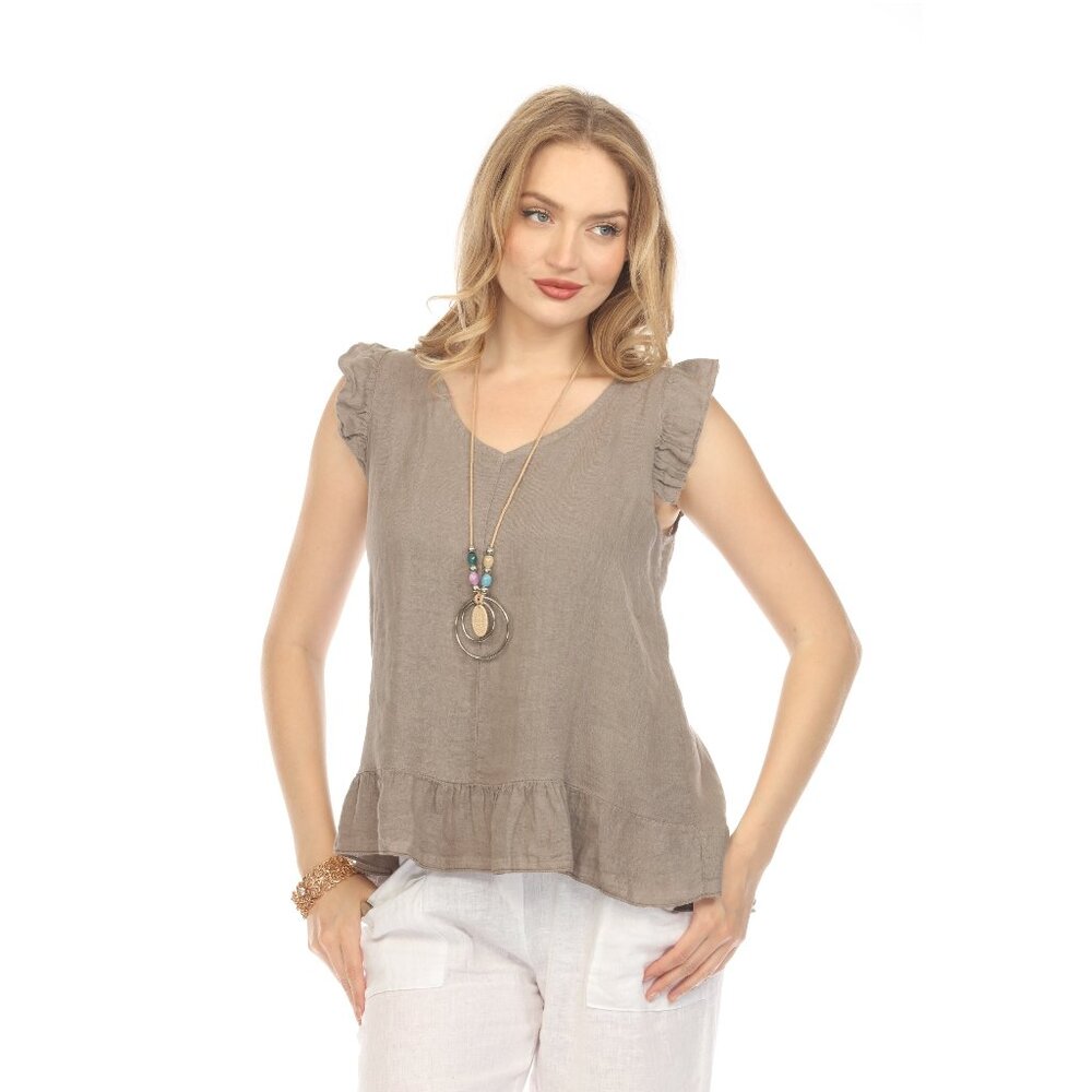 Taupe High-Low Cap Sleeves Top with Bottom Ruffles